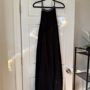 Madewell Black Maxi Dress with White Stitch Detail & Tie Back